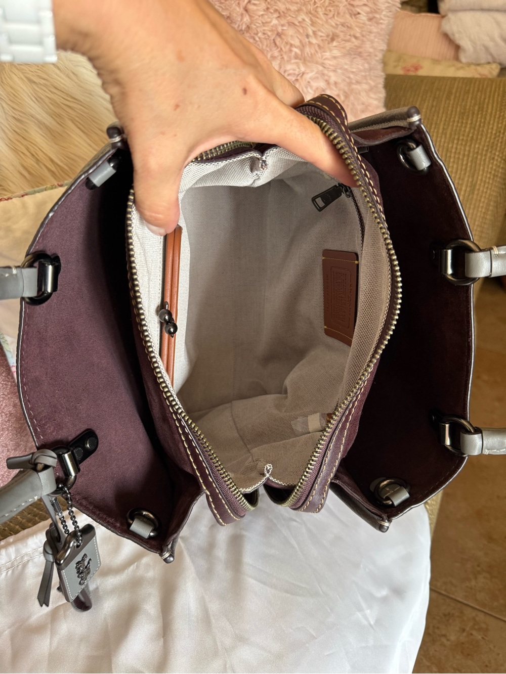 Coach 2nd Generation 1941 Rogue 31 Handbag Heather Grey/Oxblood Suede EXCELLENT - Picture 9 of 16